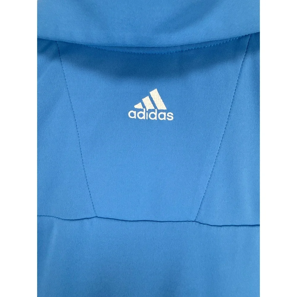 Adidas Golf Shirt Mens Medium Blue White Climalite Short Sleeve Polo Graphic